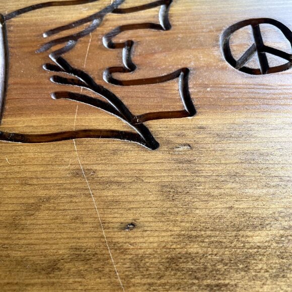 Vintage Huge Peace On Earth Carved Wood Folk Art Signed Earth Day u - Picture 3 of 6